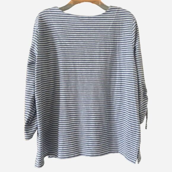 Alfred Dunner Nautical Blue Stripe Embroidered V Neckline XL 3/4 Sleeve Top #L - Picture 2 of 9